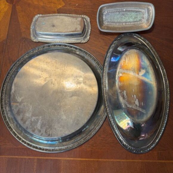 Vintage Onedia Ornate Silver Plated Serving Set - Tray, Bread Plate, Butter Dish - Picture 1 of 6